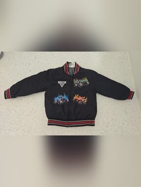 Kids Black Monster Truck Bomber Jacket